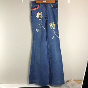 Women's Vintage Pentimento wide flare small size boho applique jeans